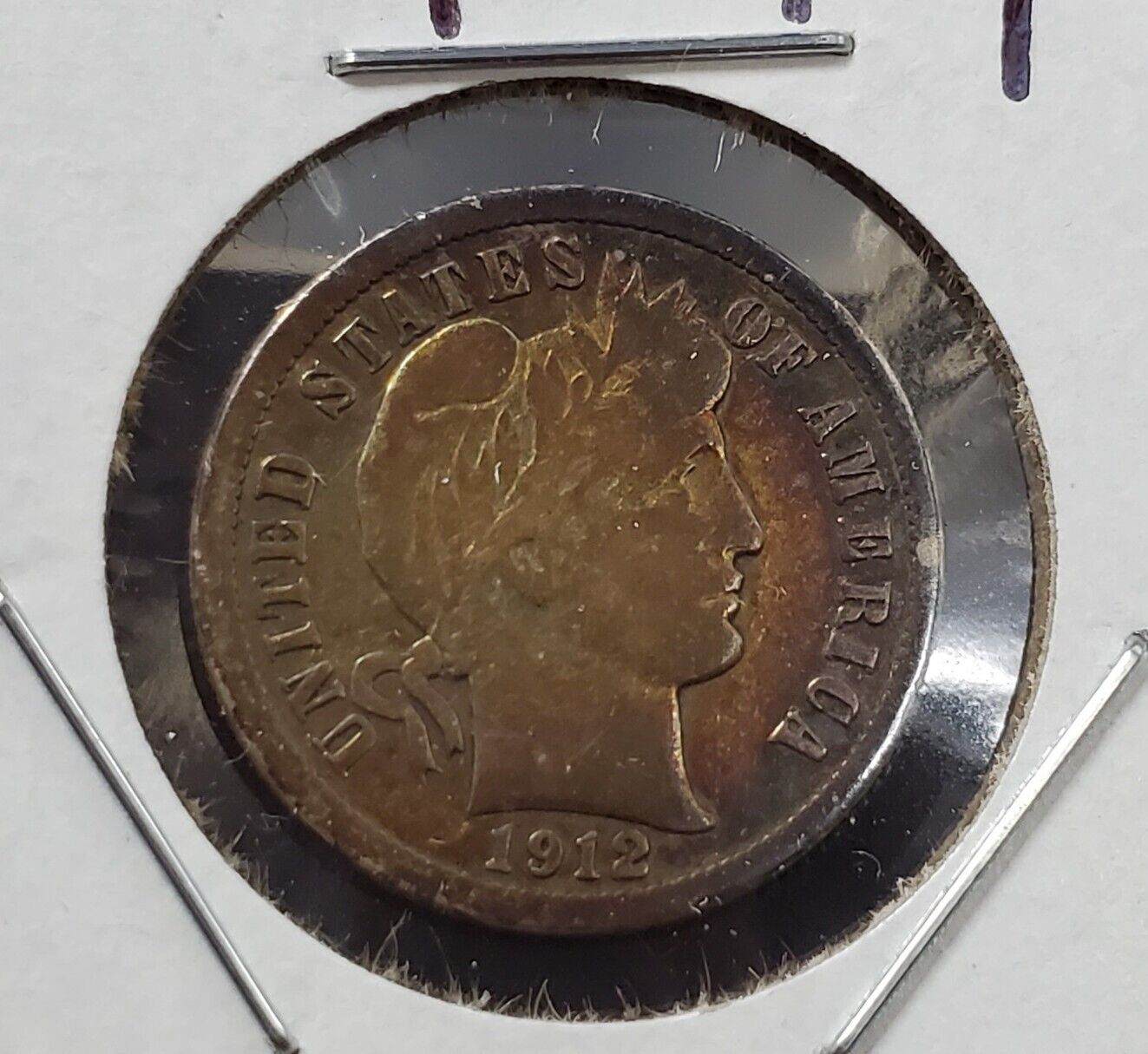 1912 D Barber DIME Silver Coin PQ Circ Toning Fine / VF Toner