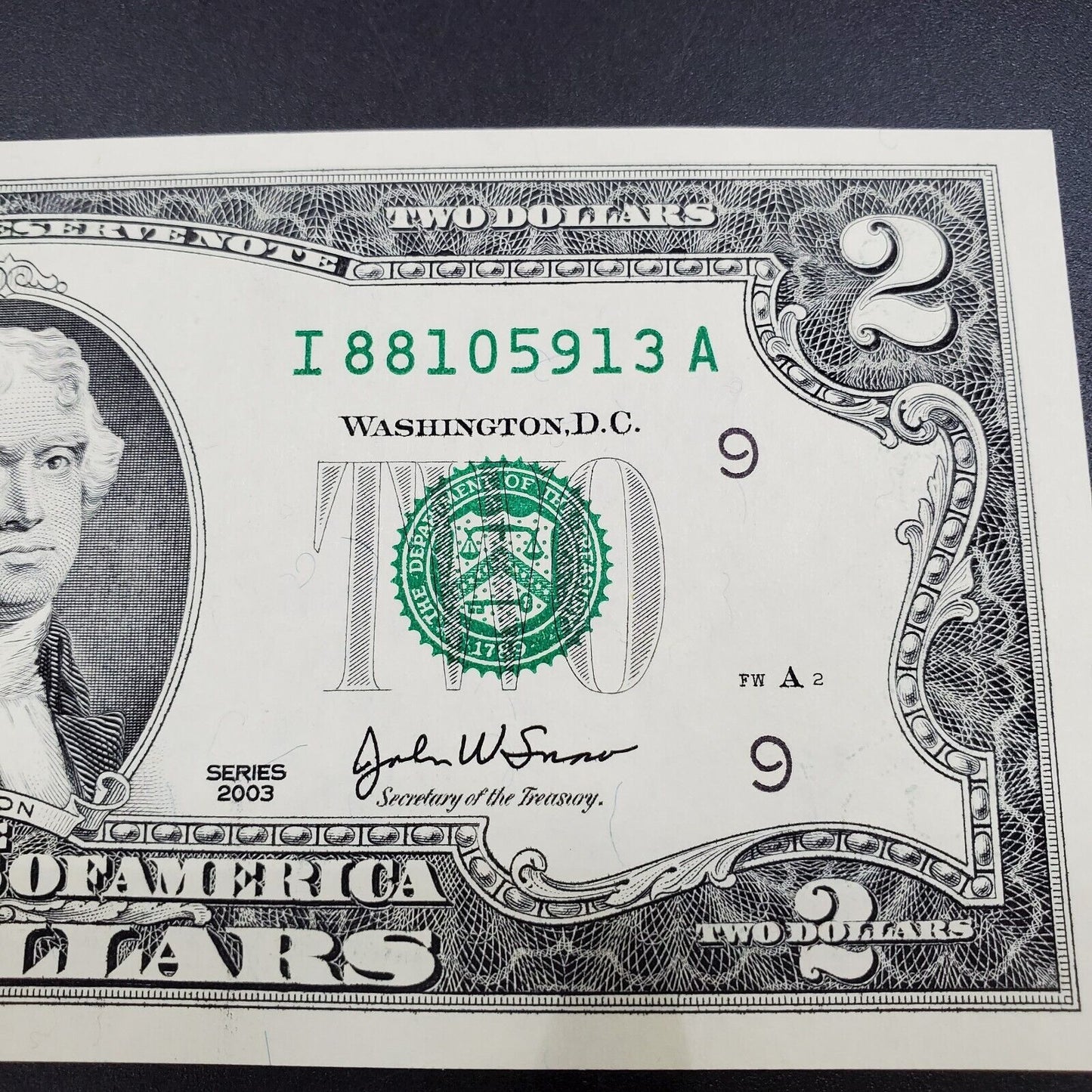 3 Consecutive $2 2003 FRN FEDERAL RESERVE NOTE CH Unc Dollar Bill Green Seal #A
