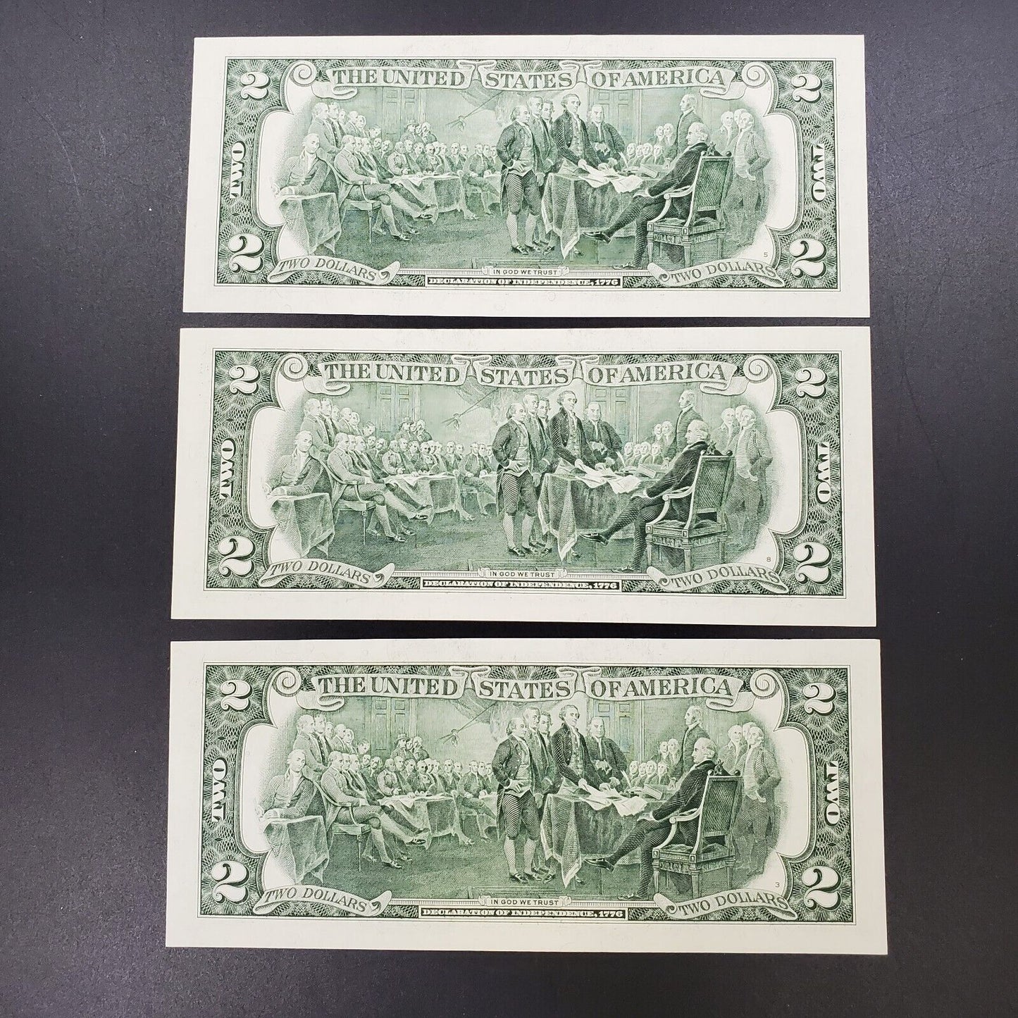 3 Consecutive $2 2003 FRN FEDERAL RESERVE NOTE CH Unc Dollar Bill Green Seal #A