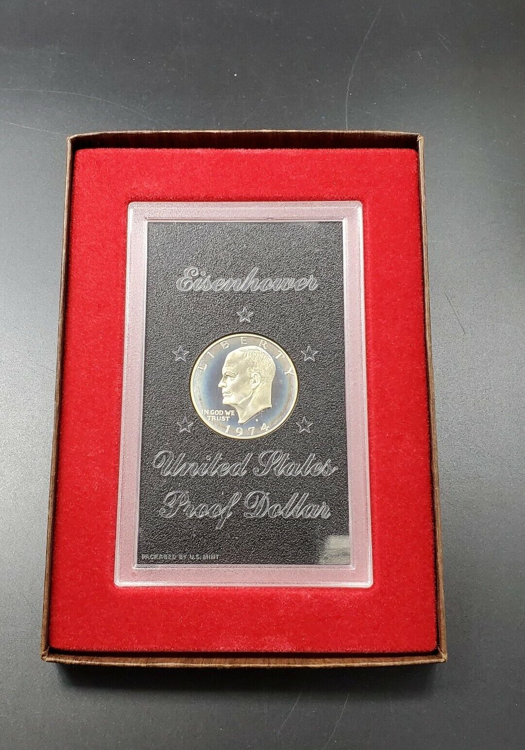 1974 S $1 Eisenhower Brown Ike 40% Proof Silver Dollar PQ Blue Toning DCAM