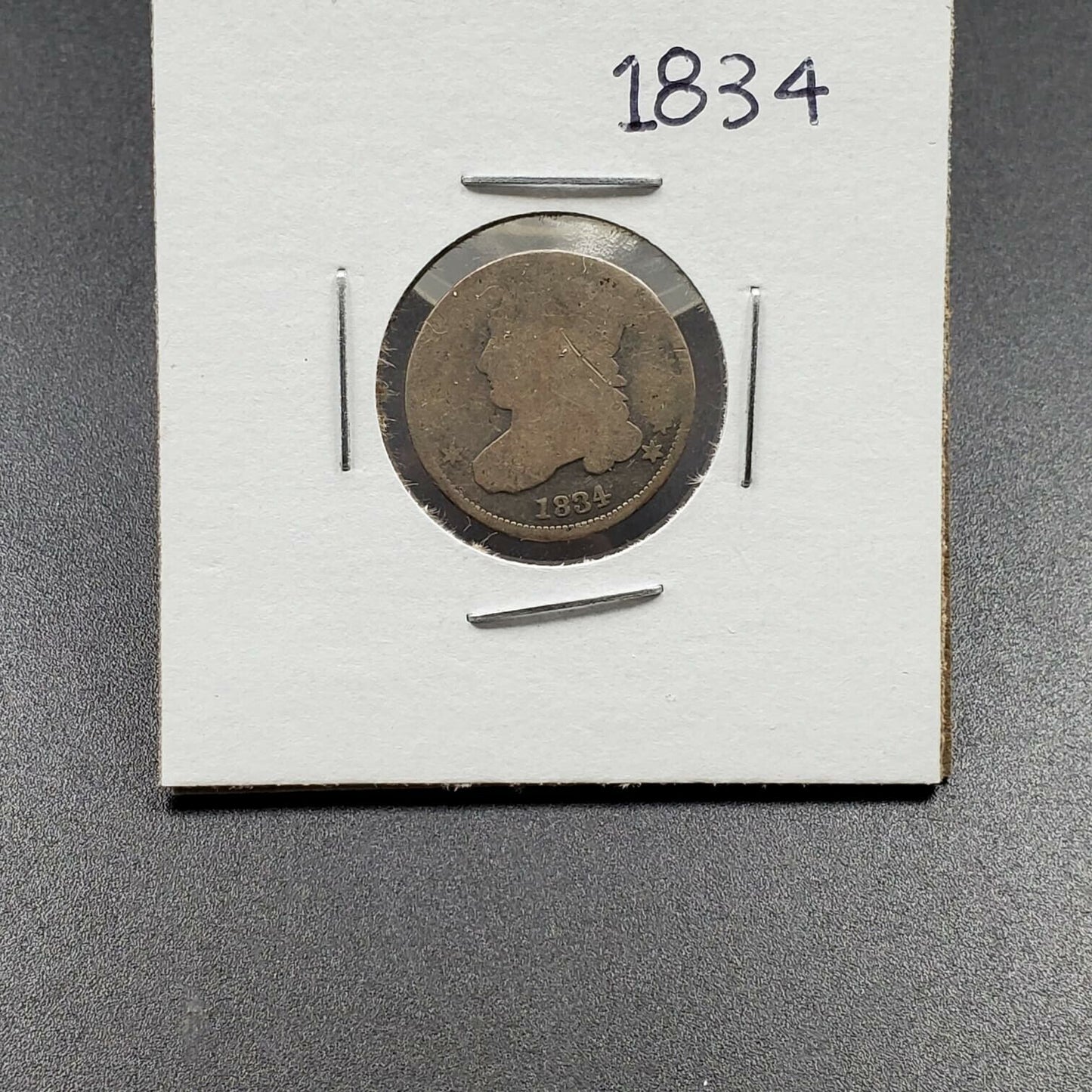 1834 P Small 4 Large Date Capped Bust Silver Dime Variety Coin AG ABOUT GOOD