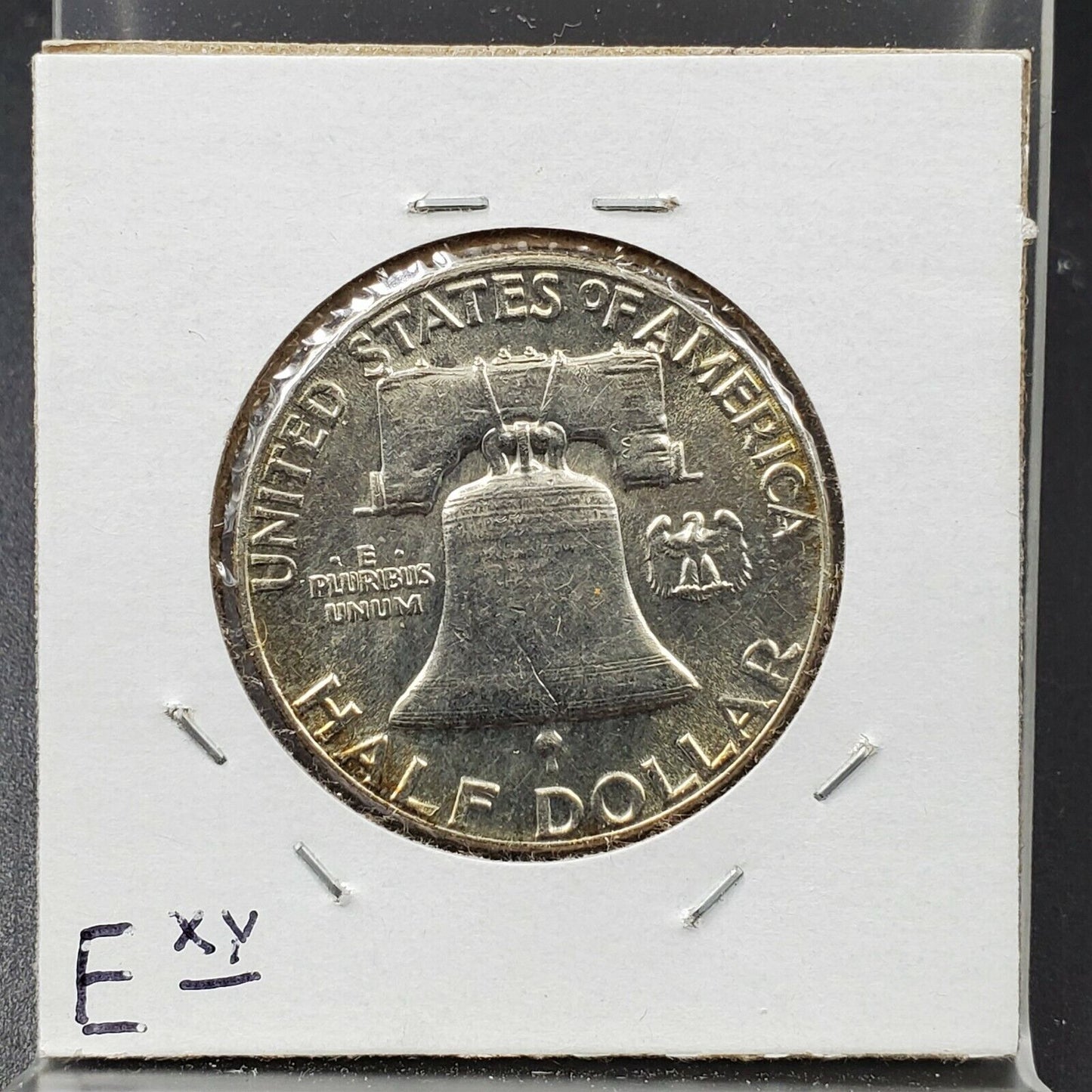 1955 P Franklin Half Dollar Silver Coin AU About UNC Toner w/ Bell Die Clash OBV