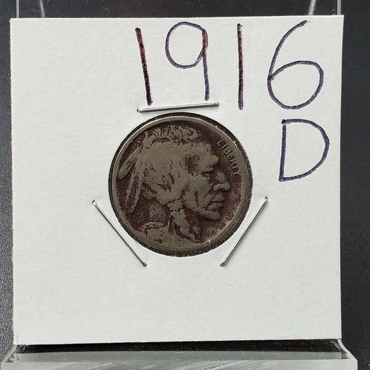 1916 D Buffalo Indian Head Nickel Coin Semi Key Date VG Details ED
