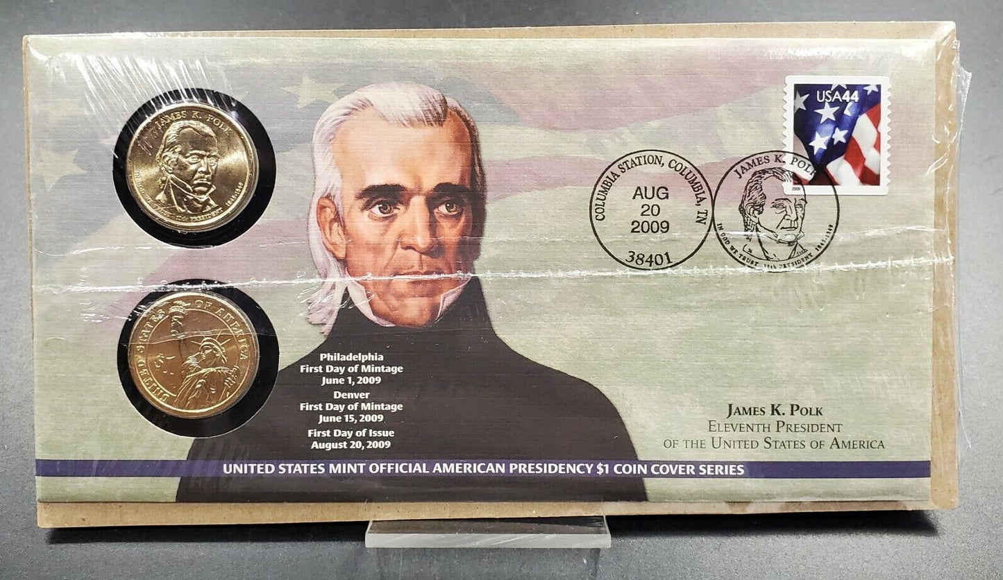 JAMES K POLK Presidential Dollar P & D 2 coin Set First Day OGP