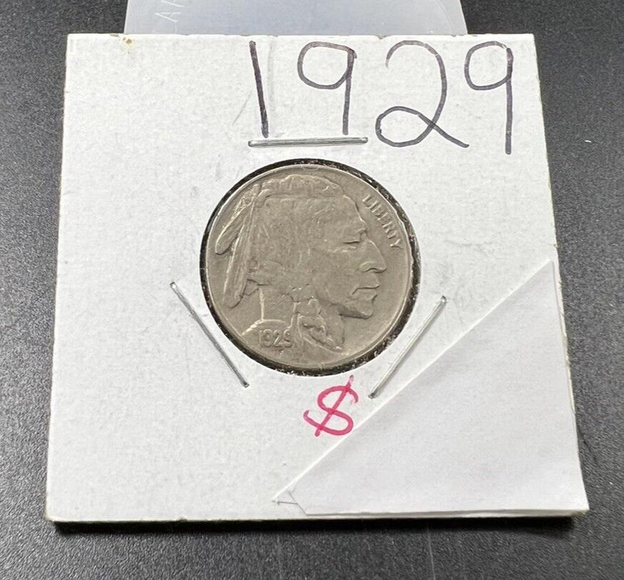 1929 5c Buffalo Indian Head Nickel Coin Choice Fine / VF Very Fine Circ