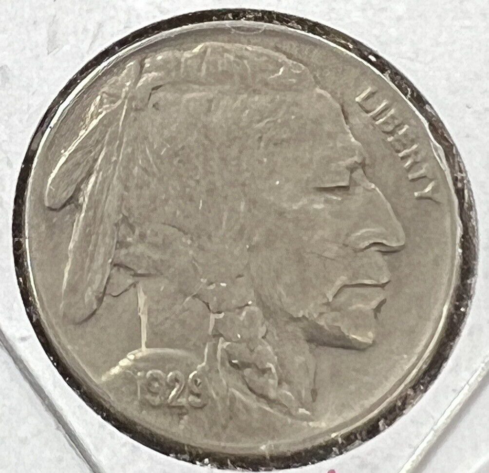 1929 5c Buffalo Indian Head Nickel Coin Choice Fine / VF Very Fine Circ