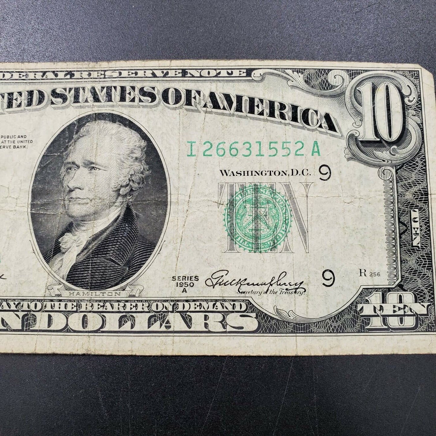 1950 A $10 Green Seal FRN Federal Reserve Note VG / FINE DBL REPEAT SERIAL #