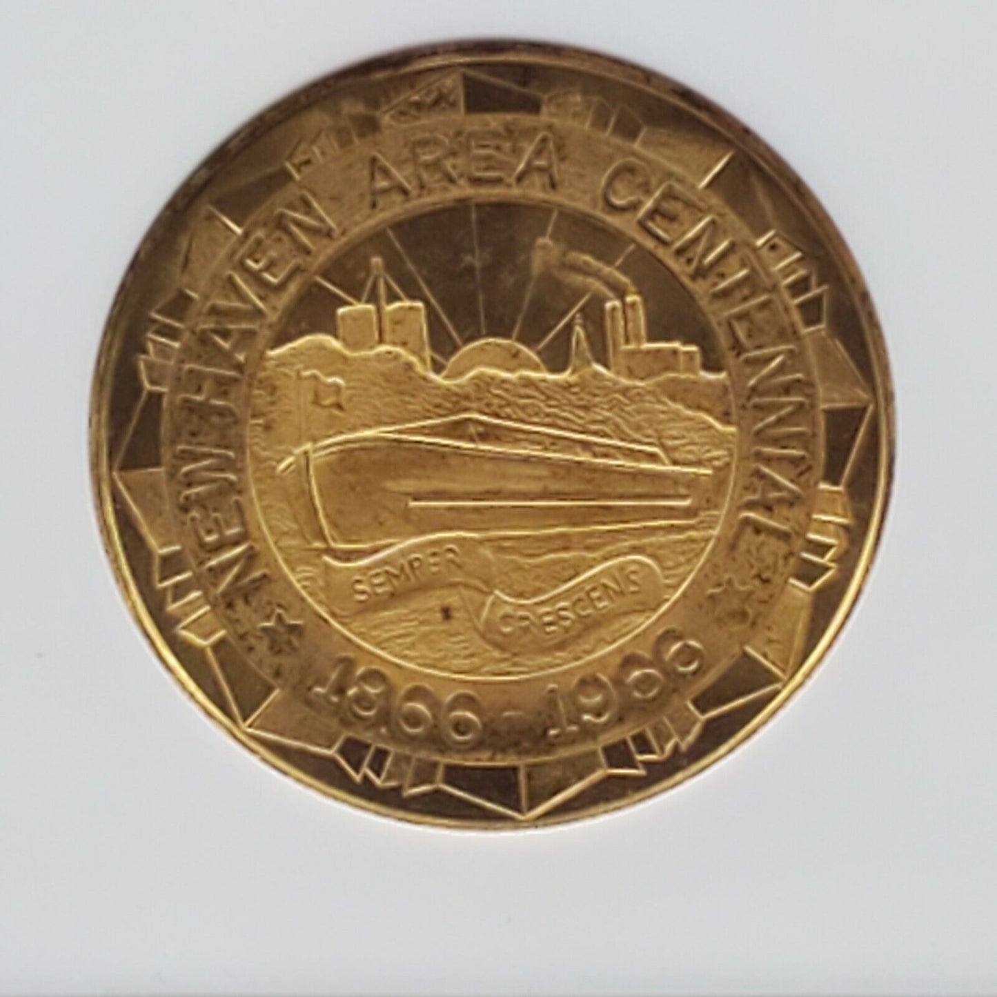 1966 IN Good for 50c New Haven Centennial NGC Token MS63 Brass