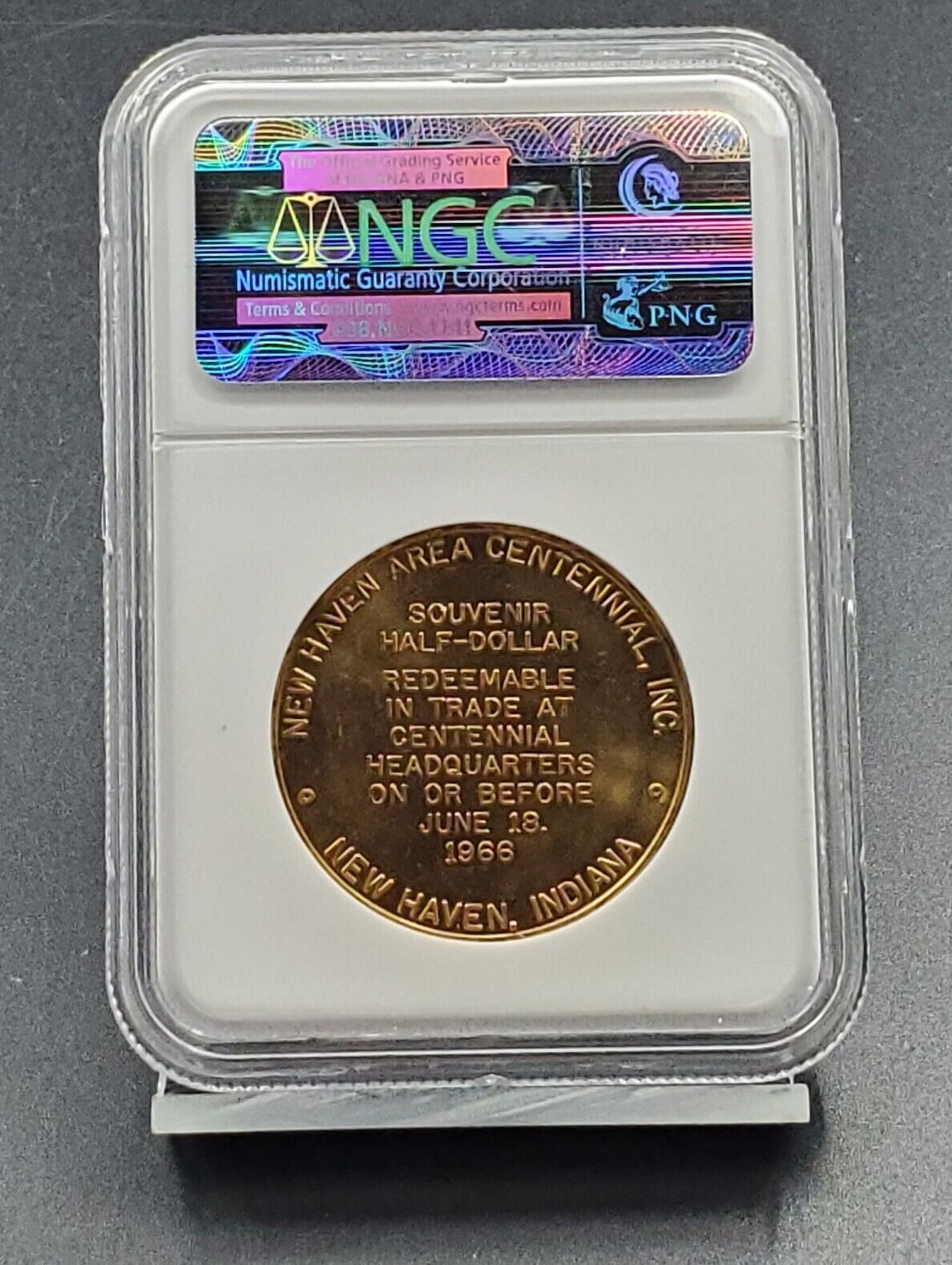 1966 IN Good for 50c New Haven Centennial NGC Token MS63 Brass