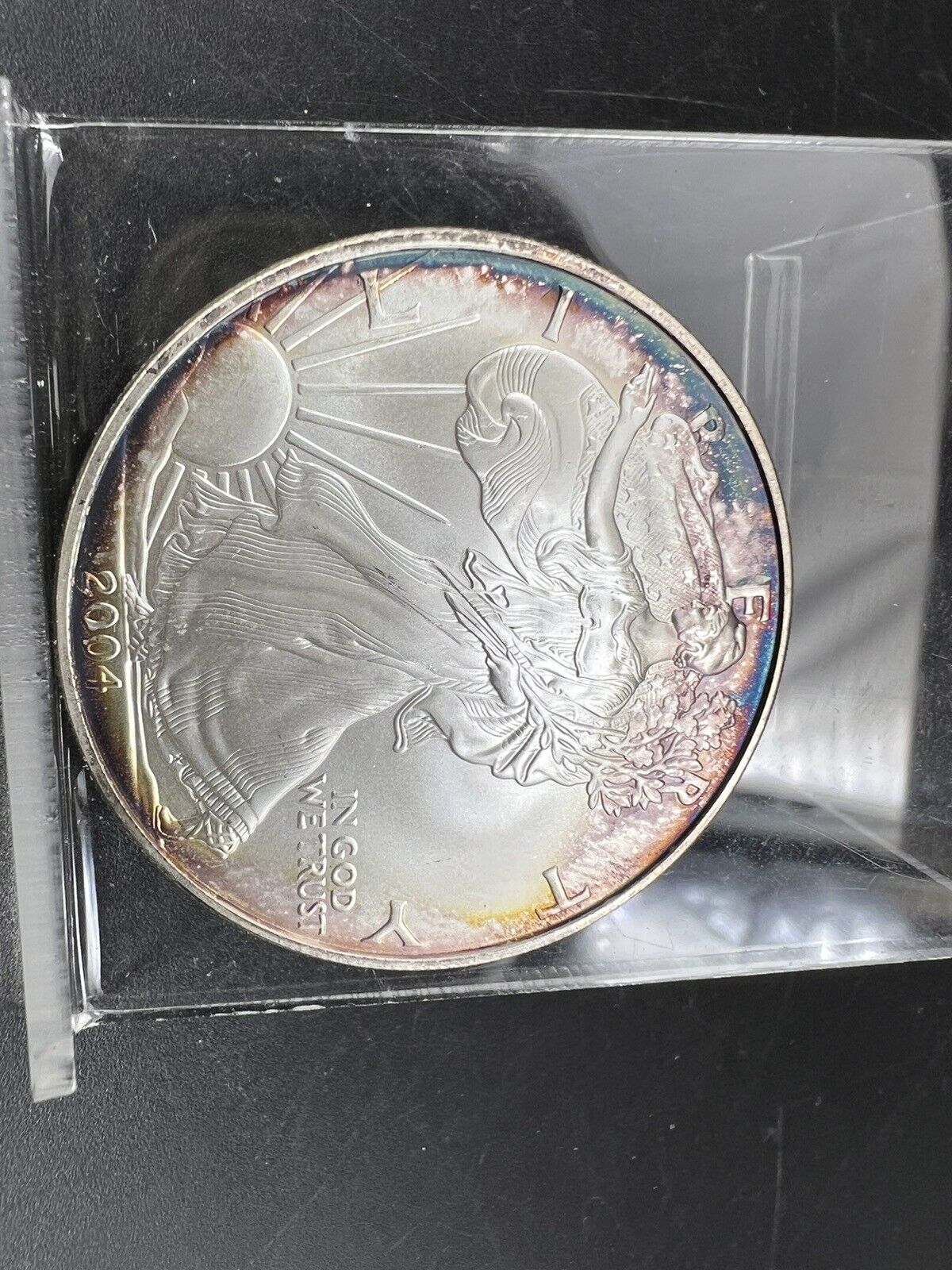 2004 1 OZ American Silver Eagle GEM BU UNC PQ Original Toning Toner Obverse