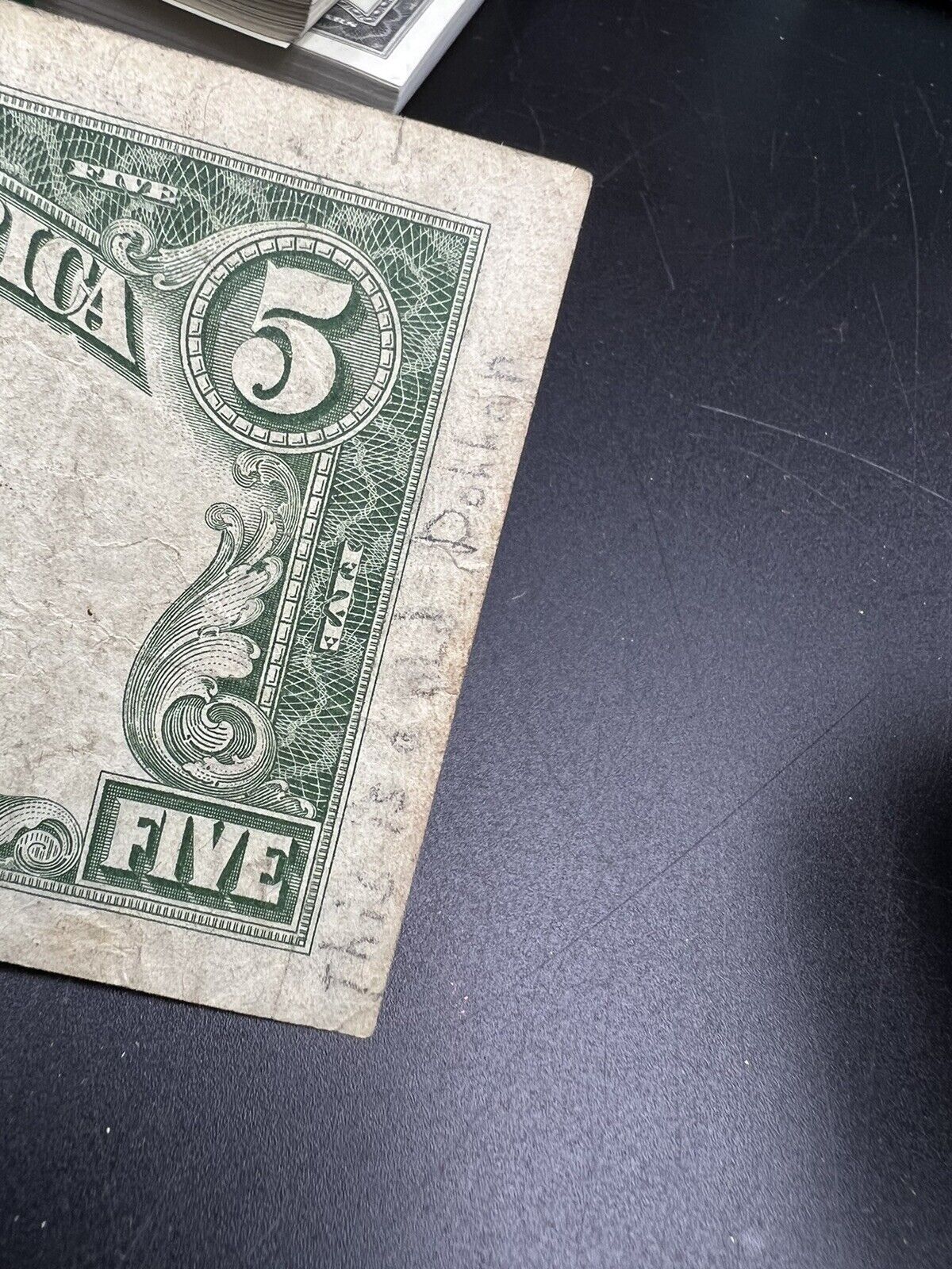 1963 $5 US Red Seal Note Bil Circ VG Very Good with Handwritten notes