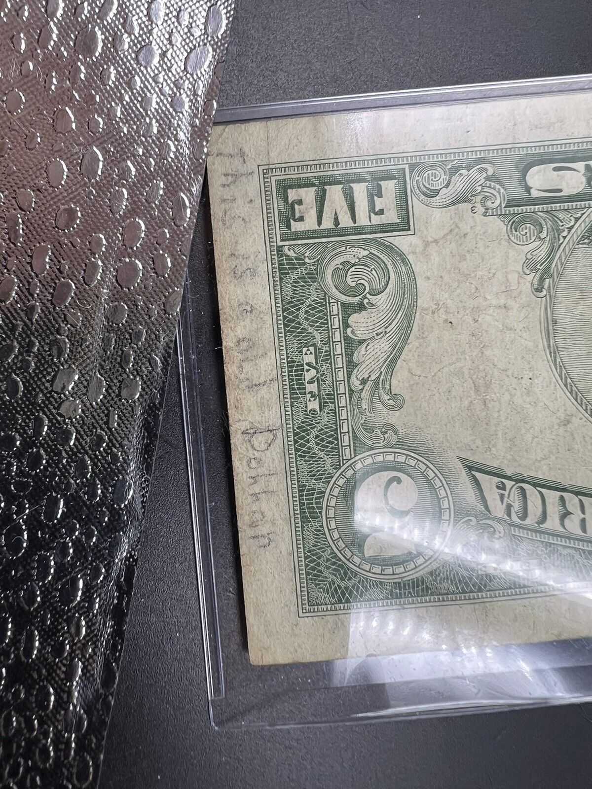 1963 $5 US Red Seal Note Bil Circ VG Very Good with Handwritten notes