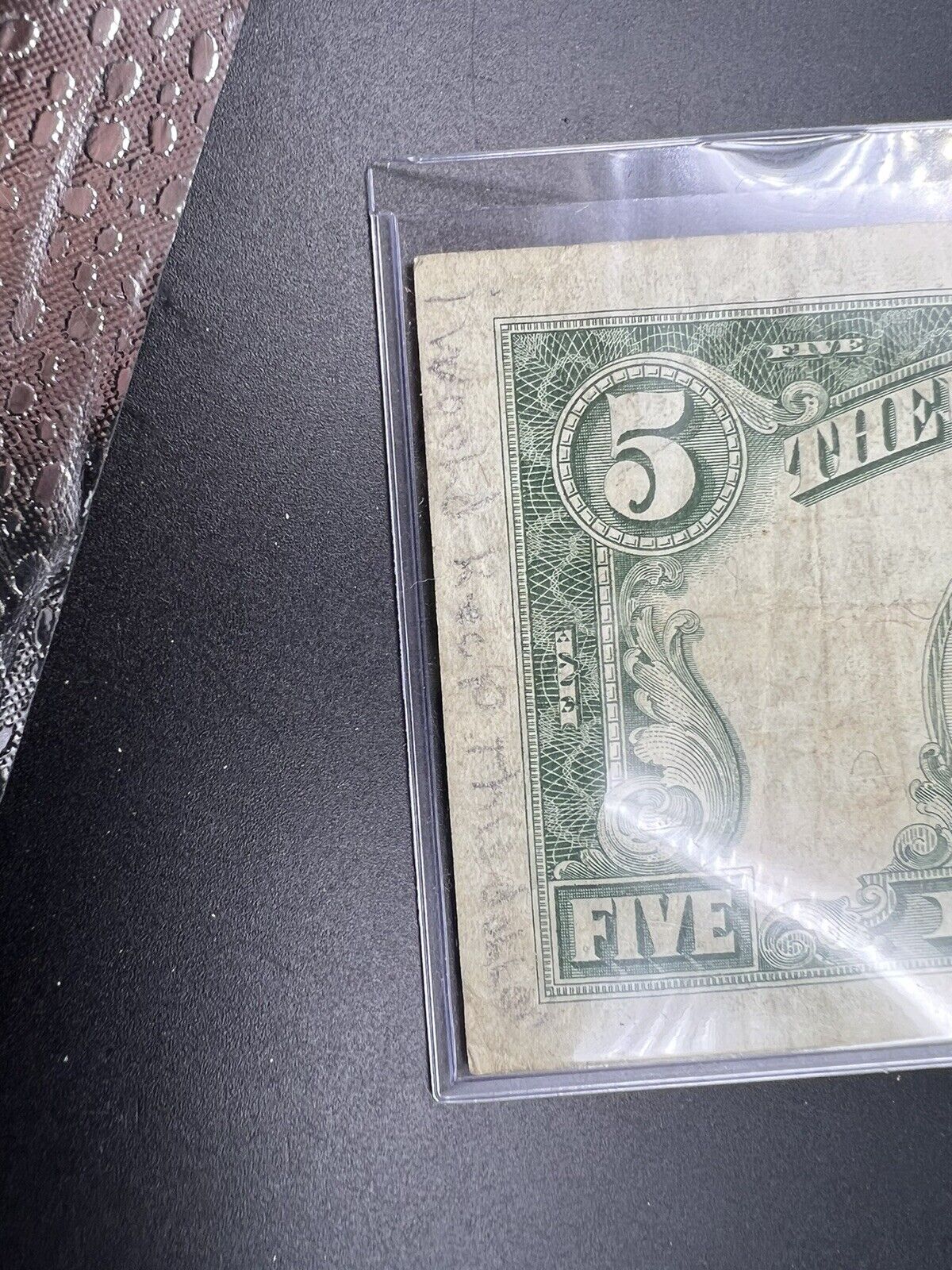 1963 $5 US Red Seal Note Bil Circ VG Very Good with Handwritten notes