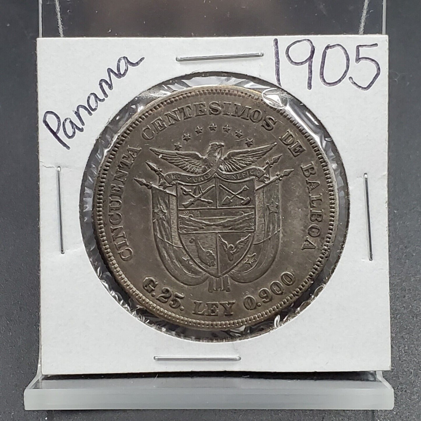 1905 Panama Silver 50 Cincuenta Fifty Centesimos Silver Coin VF Semi Key Date