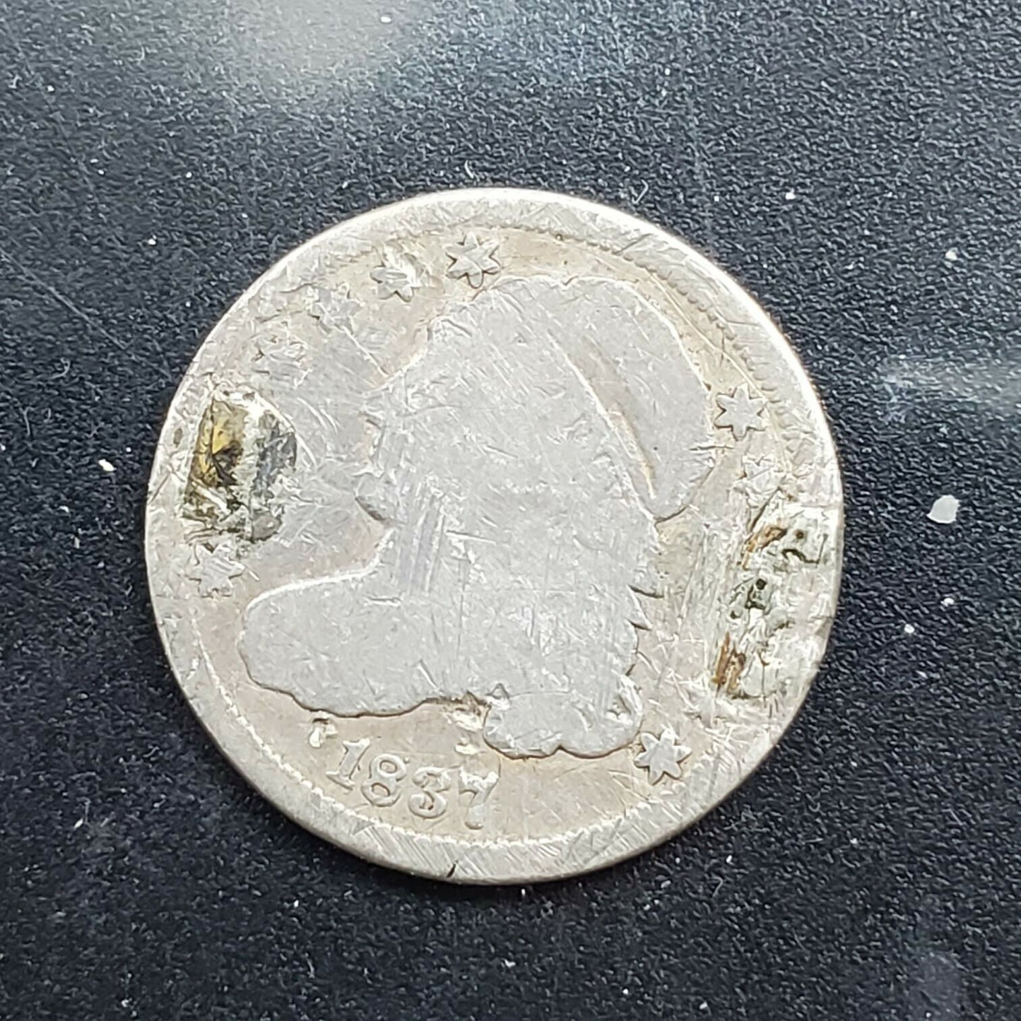 1837 Capped Bust Dime Engraved Love Token Pendant WT W.T Initials Logo
