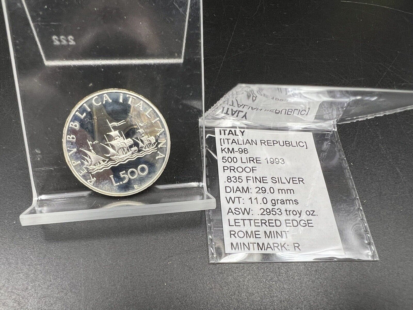 1993 500 Lire Caravelle Gem Proof Silver Italy Coin