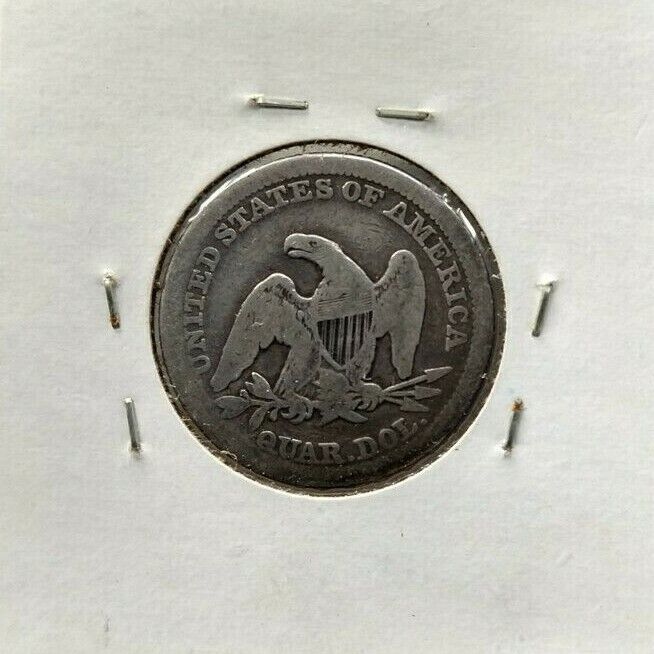 1856 P Seated Liberty Silver Quarter Coin Average VG Very Good Circulated