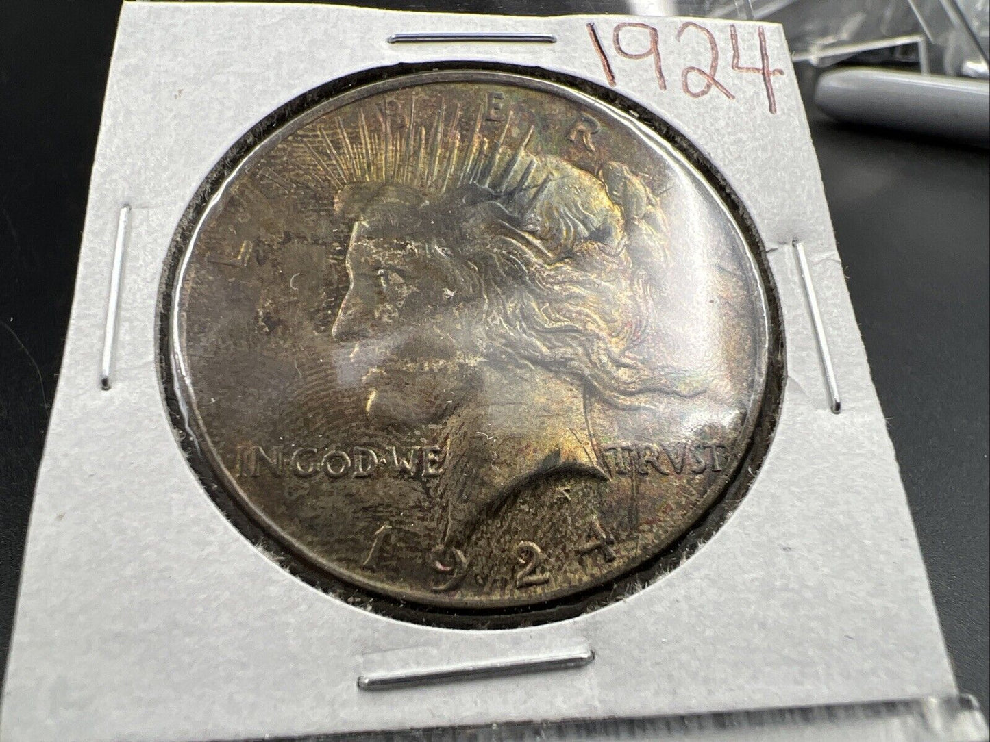 1924 P $1 Peace Silver Dollar Coin Choice EF XF Blue Hair Toning OBV