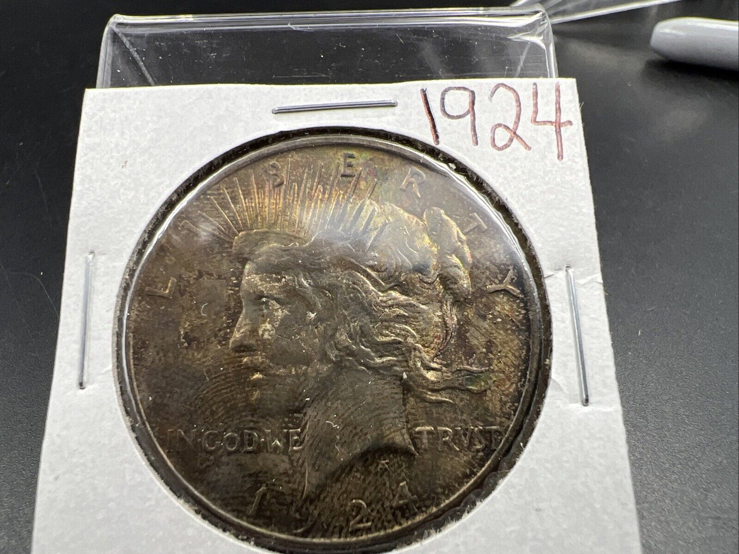 1924 P $1 Peace Silver Dollar Coin Choice EF XF Blue Hair Toning OBV