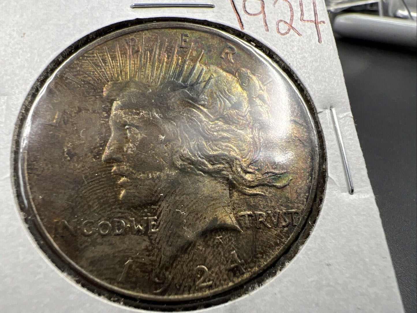 1924 P $1 Peace Silver Dollar Coin Choice EF XF Blue Hair Toning OBV