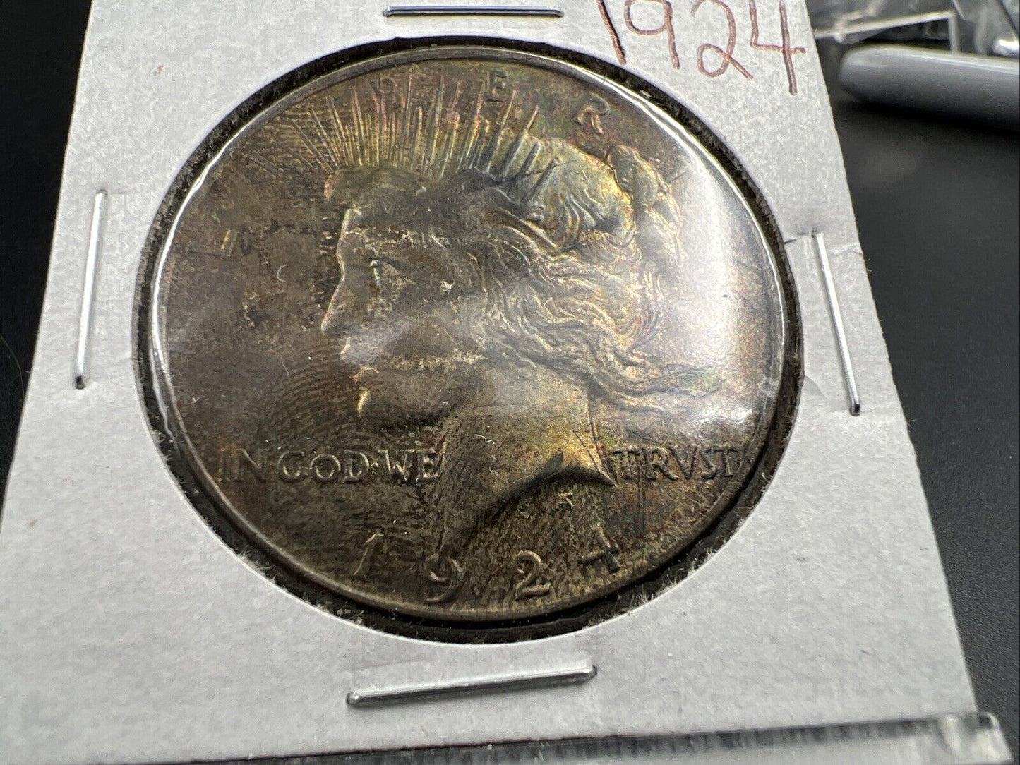 1924 P $1 Peace Silver Dollar Coin Choice EF XF Blue Hair Toning OBV
