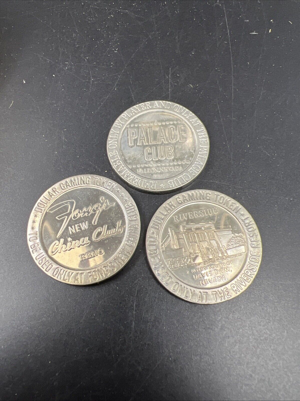 Lot of 3 Specimine / Proof Strike Casino Tokens Fong's Palace Club Riverside