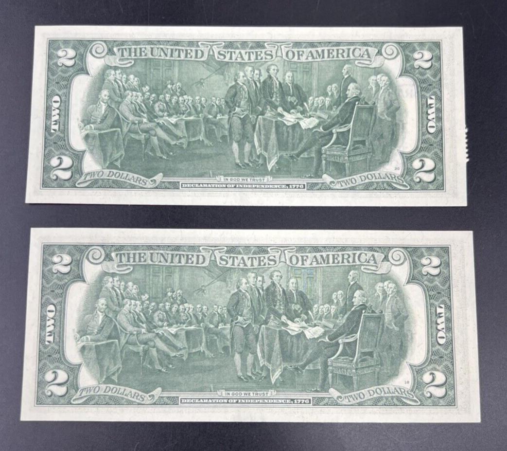 2 Consecutive 1976 $2 Bicentennial Two Dollar Postal Bills CH UNC El Dorado IL B