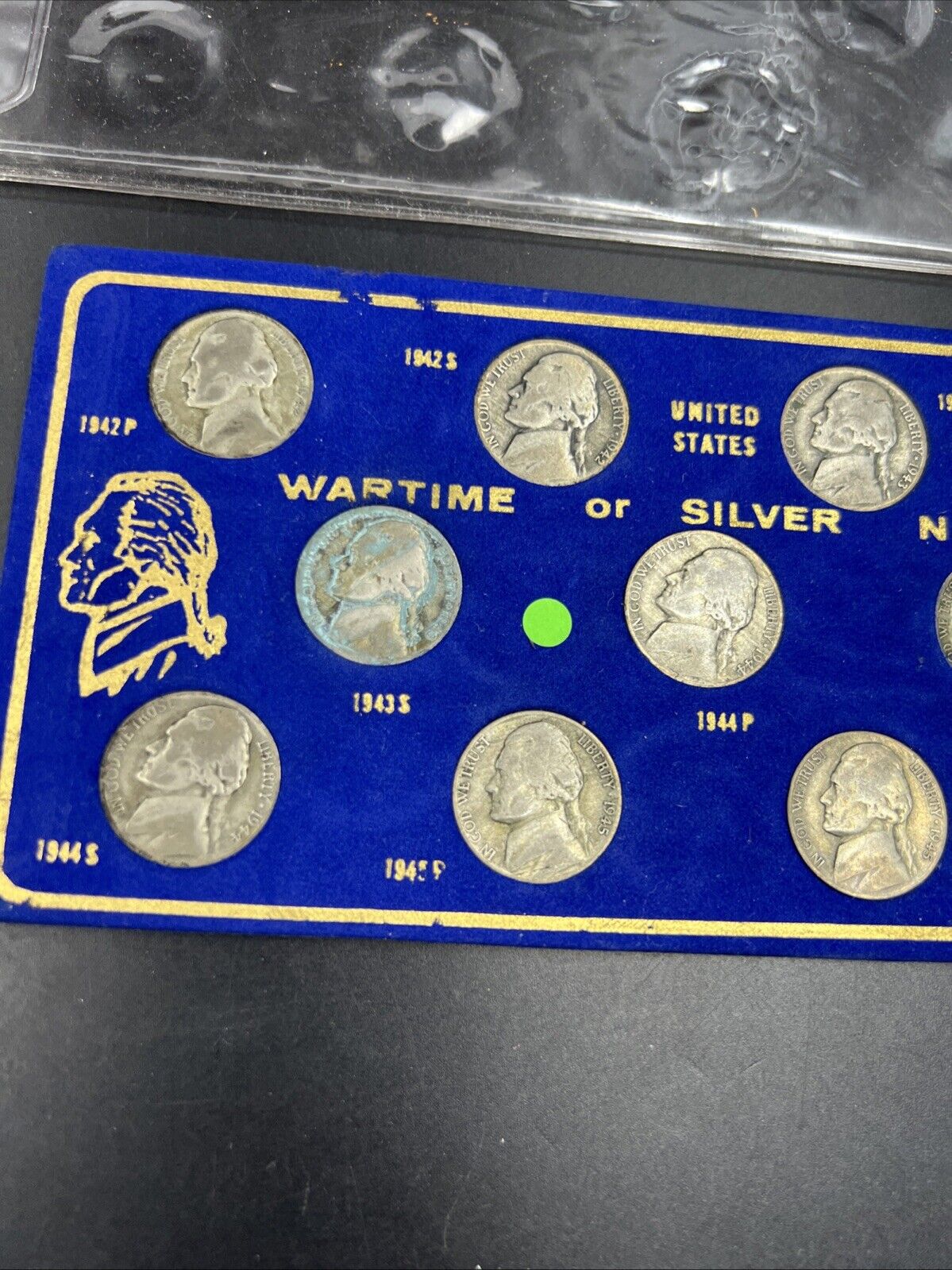 1942 1943 1944 1945 Complete 11 Coin US 35% Silver War Nickel Coin Set in Card B