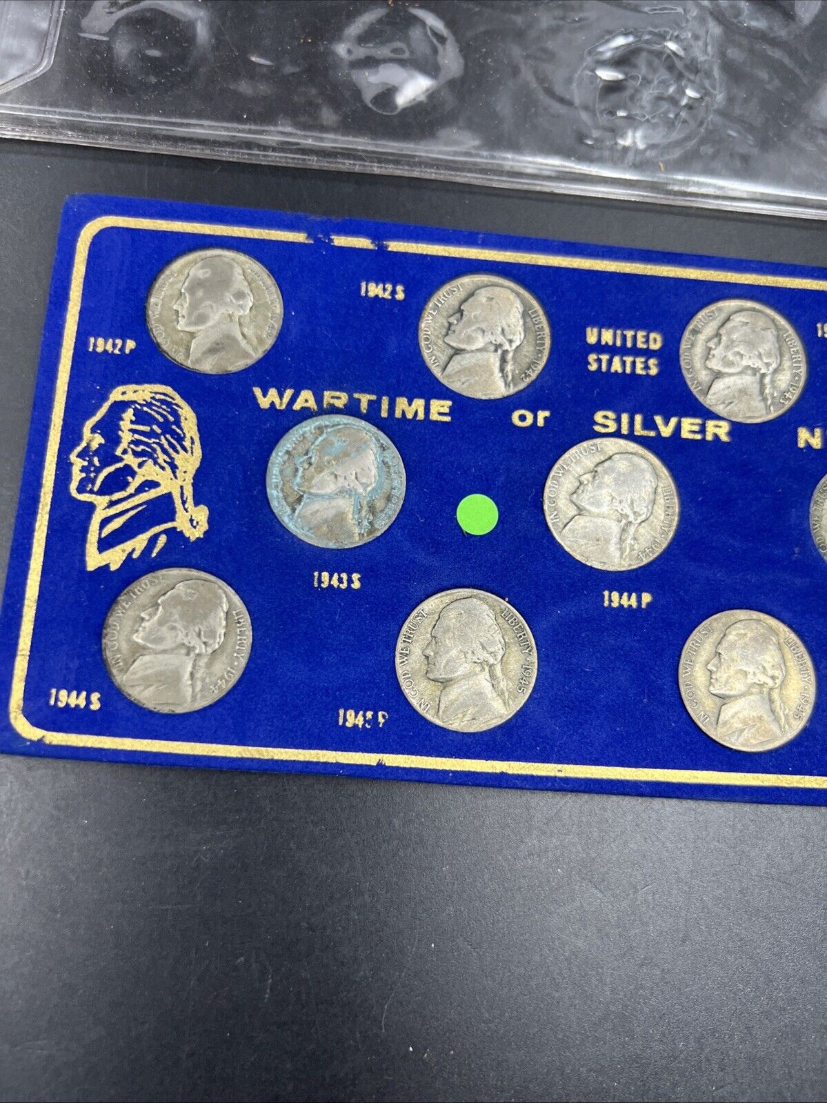 1942 1943 1944 1945 Complete 11 Coin US 35% Silver War Nickel Coin Set in Card B