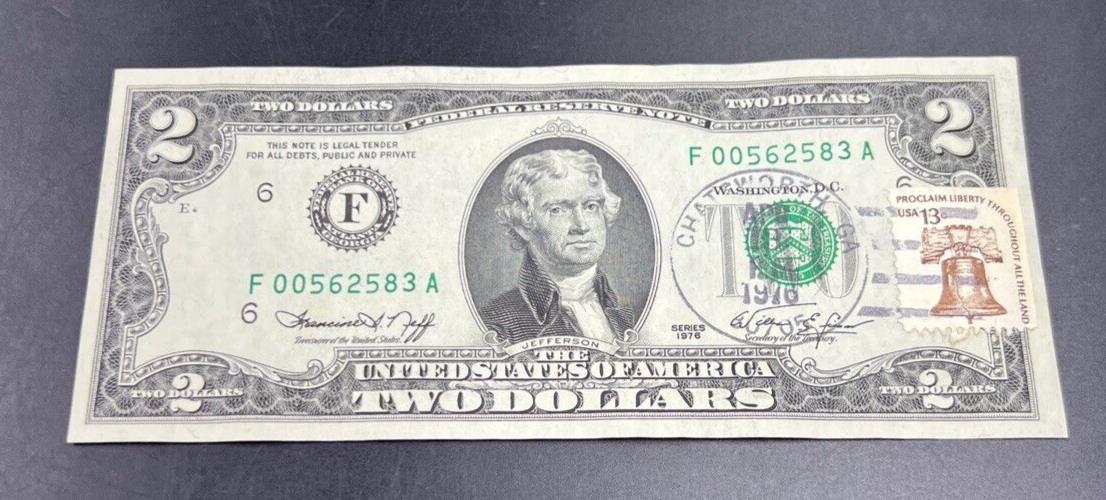 1976 $2 Two Dollar Bicentennial Postal Note Chatsworth GA XF / AU #583