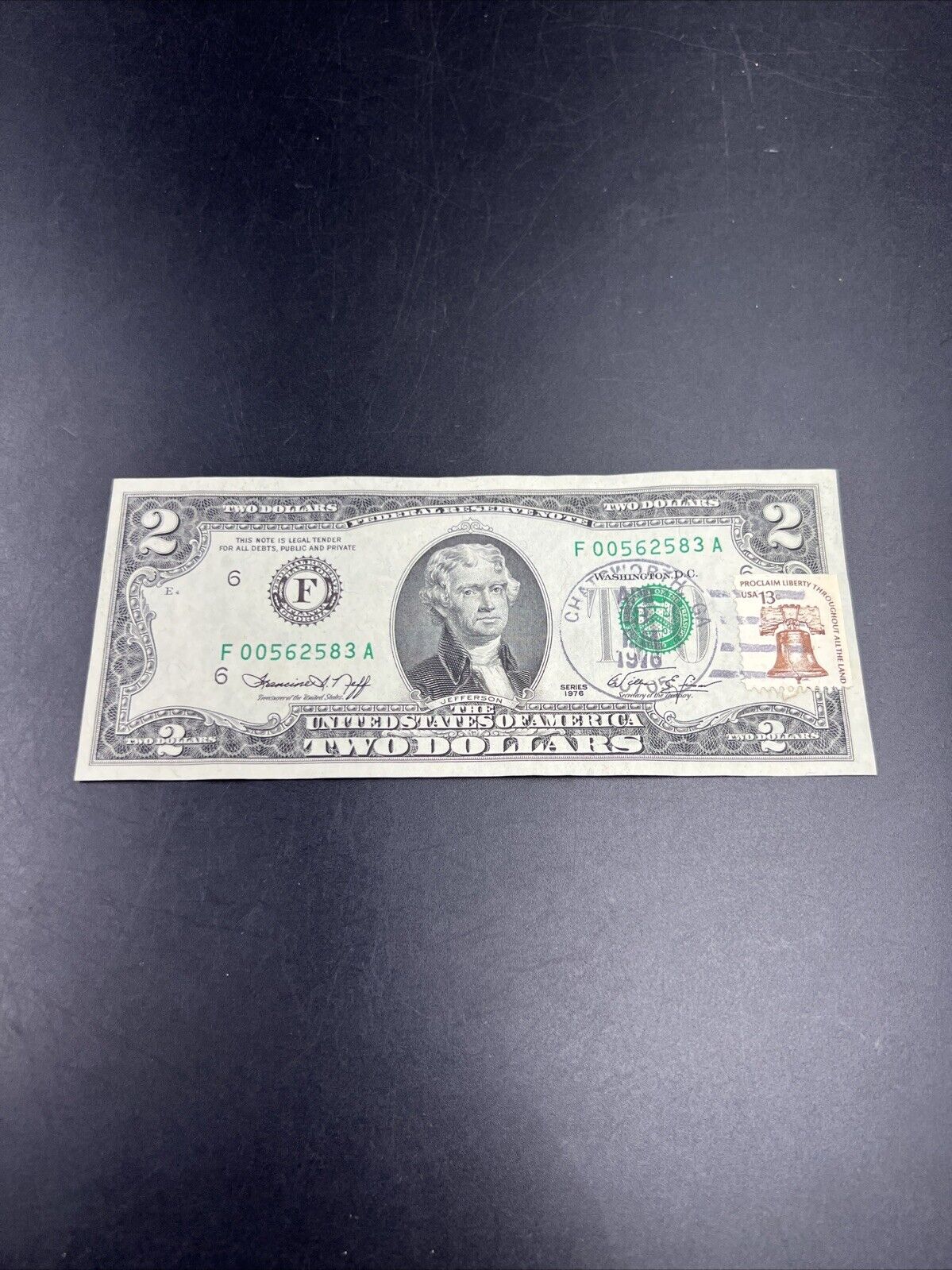 1976 $2 Two Dollar Bicentennial Postal Note Chatsworth GA XF / AU #583