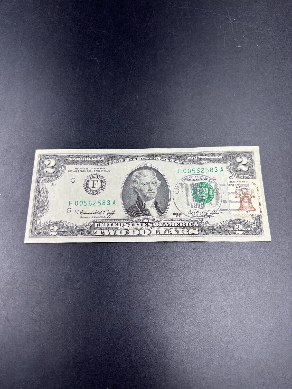 1976 $2 Two Dollar Bicentennial Postal Note Chatsworth GA XF / AU #583