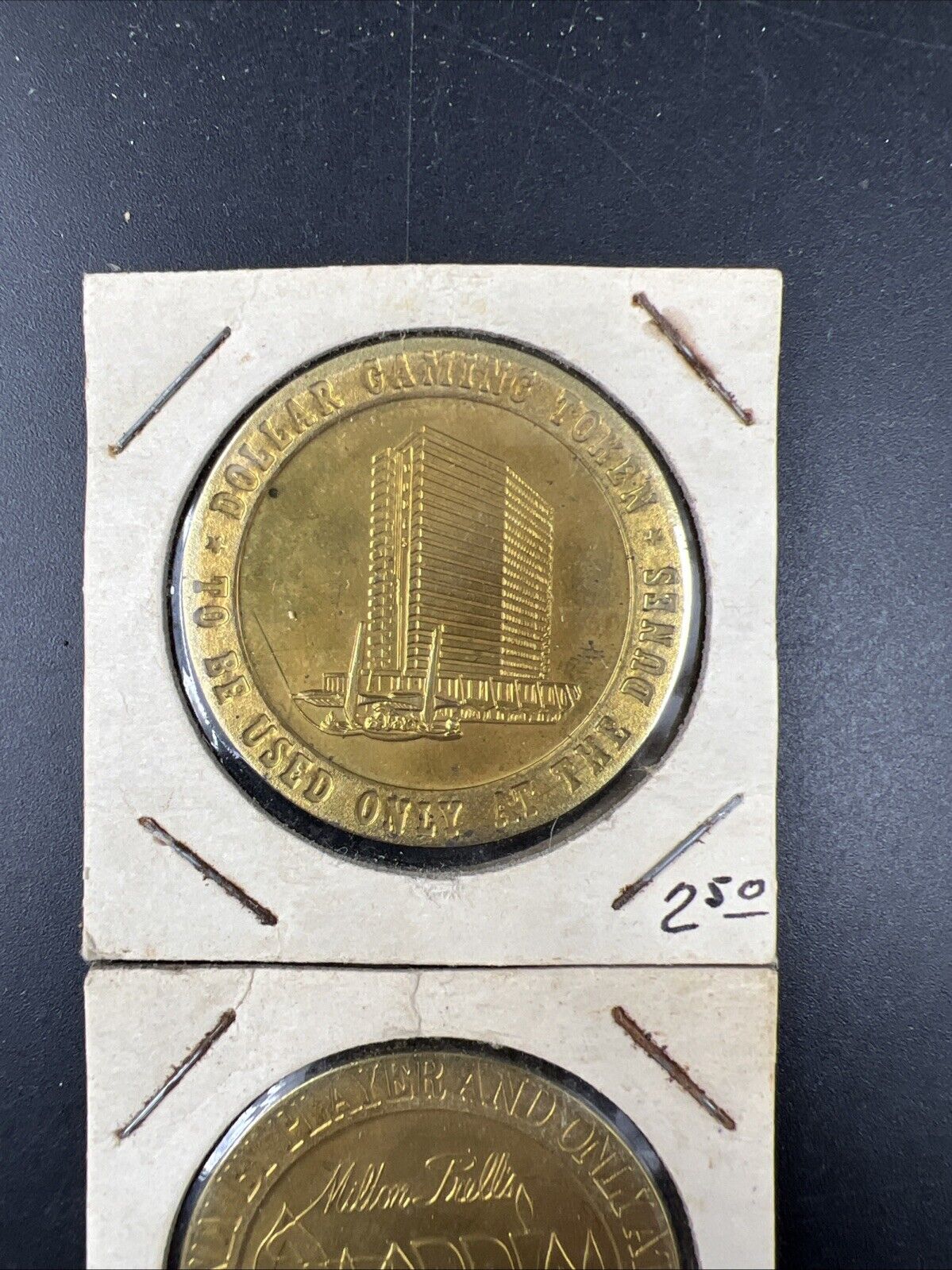 Lot of 2 Specimine Proof Strike Casino Tokens Aladdin & Dunes Hotel Las Vegas