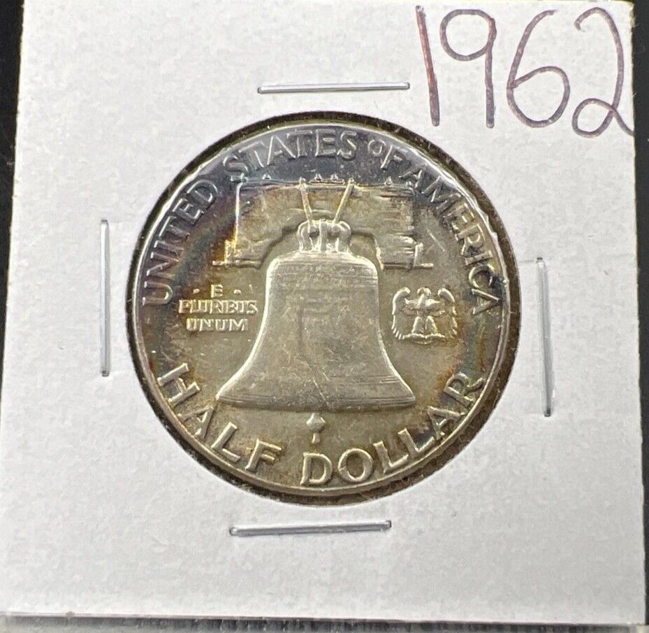 1962 P Franklin Half Dollar Silver Coin XF / AU Neat Toning Toner