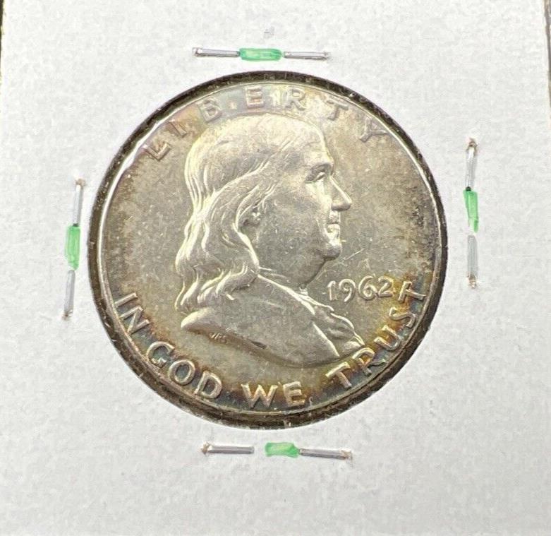 1962 P Franklin Half Dollar Silver Coin XF / AU Neat Toning Toner