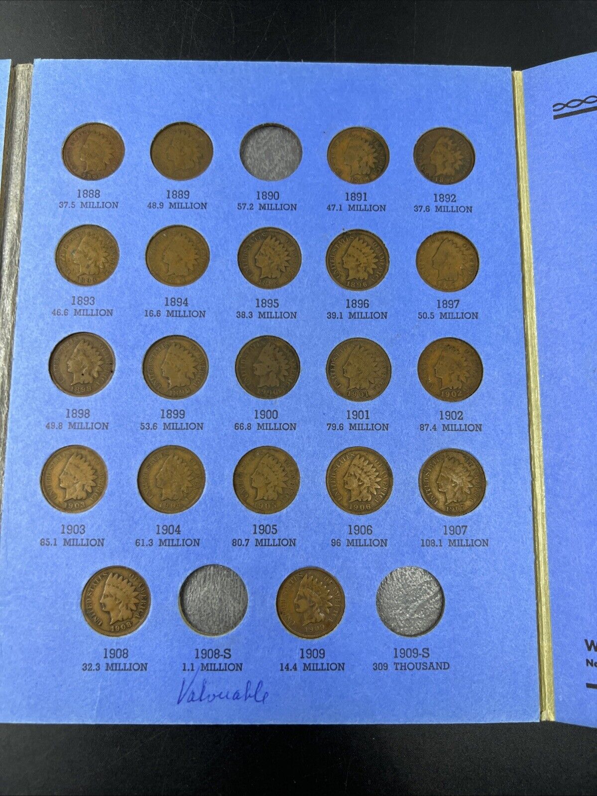 Indian Head Cent Partial Starter Set 1865 - 1909 27 Circ Coins in Whitman Folder