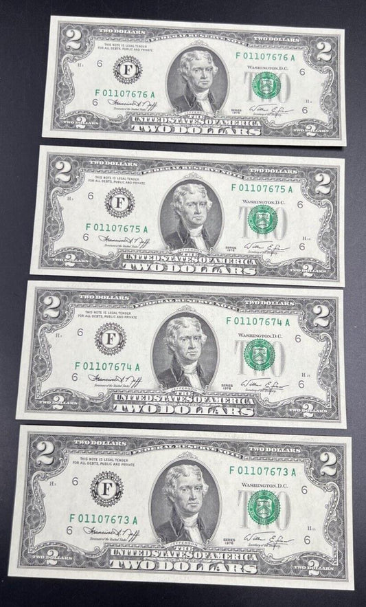 4 Consecutive 1976 $2 FRN Two Dollar Bicentennial Postal Note CH UNC Atlanta
