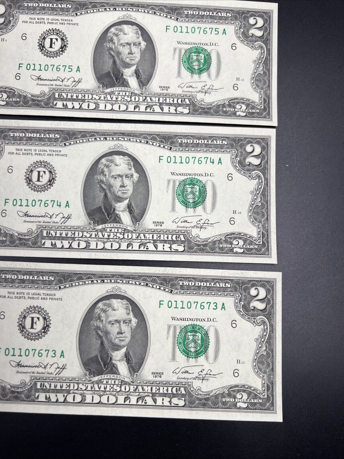 4 Consecutive 1976 $2 FRN Two Dollar Bicentennial Postal Note CH UNC Atlanta