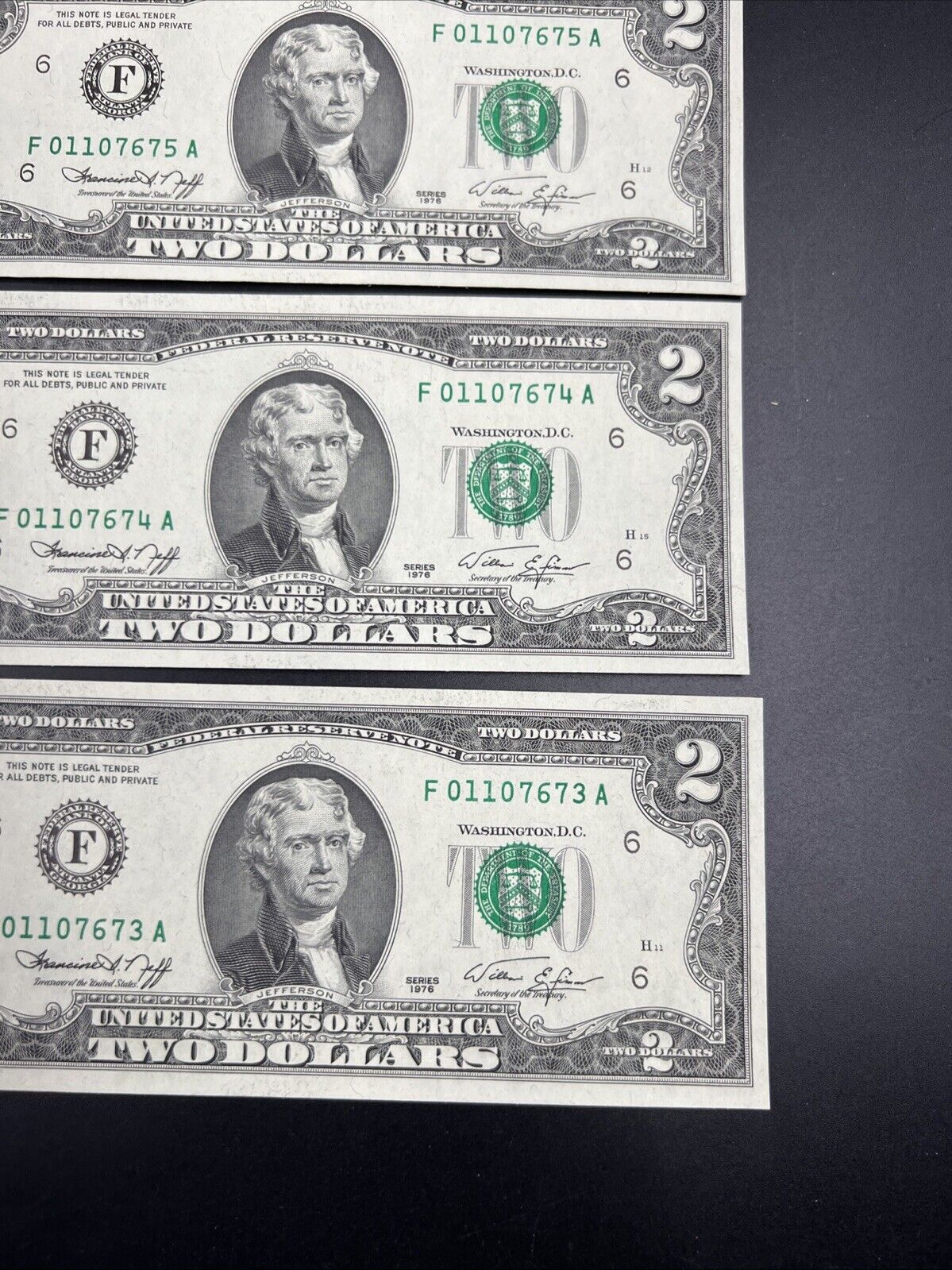 4 Consecutive 1976 $2 FRN Two Dollar Bicentennial Postal Note CH UNC Atlanta