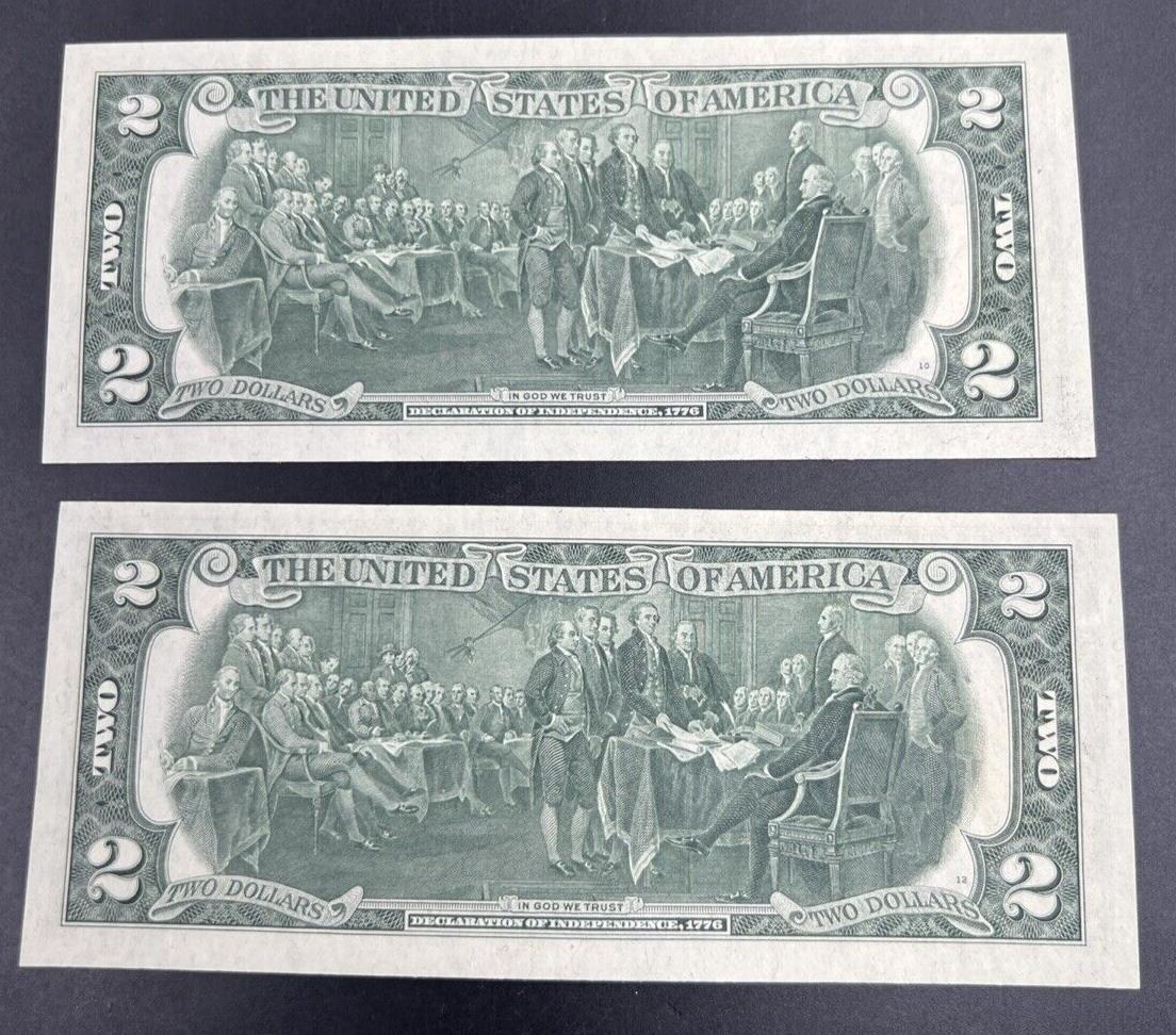 2 Consecutive 1976 $2 FRN Two Dollar Federal Reserve Postal Notes UNC Atlanta GA