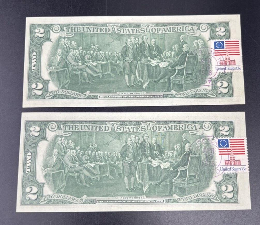 2 Consecutive 1976 $2 Two Dollar Bicentennial Postal Notes CH UNC El Dorado IL C