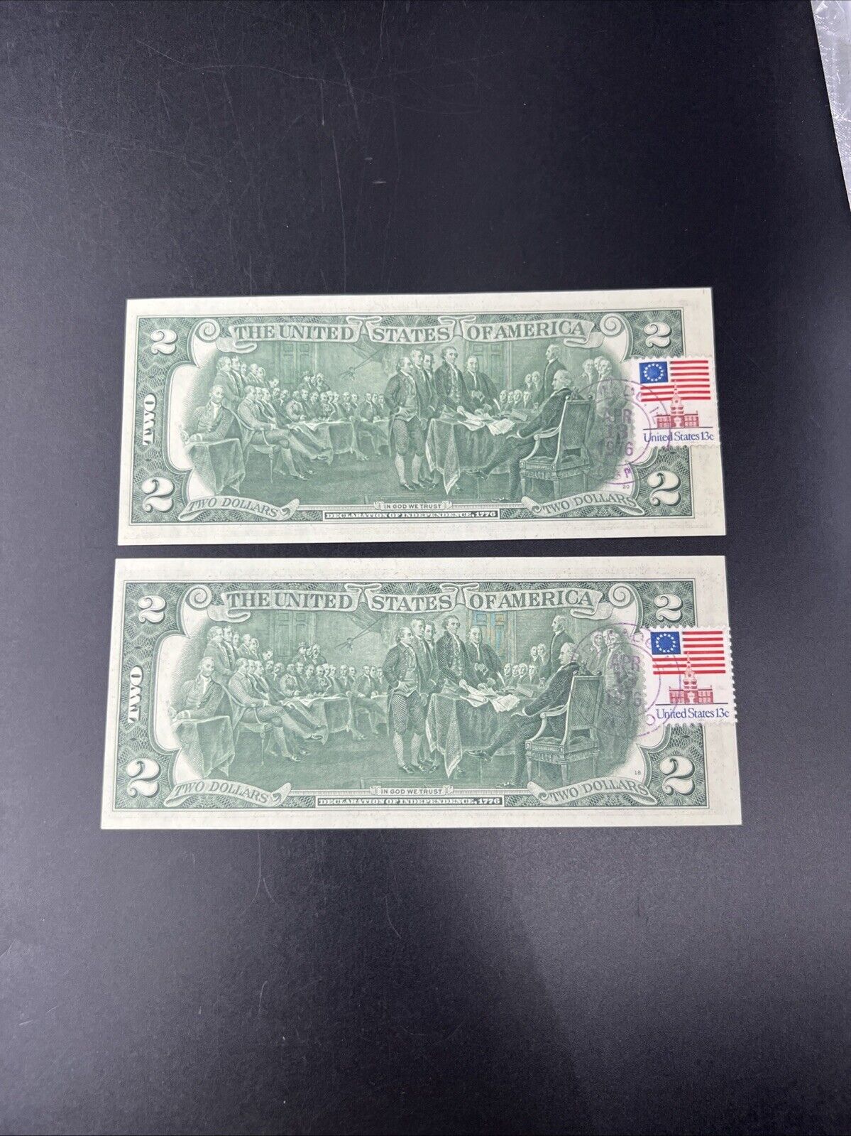 2 Consecutive 1976 $2 Two Dollar Bicentennial Postal Notes CH UNC El Dorado IL C