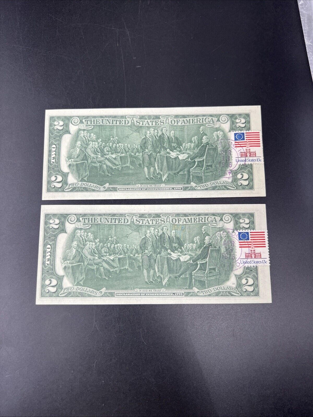 2 Consecutive 1976 $2 Two Dollar Bicentennial Postal Notes CH UNC El Dorado IL C