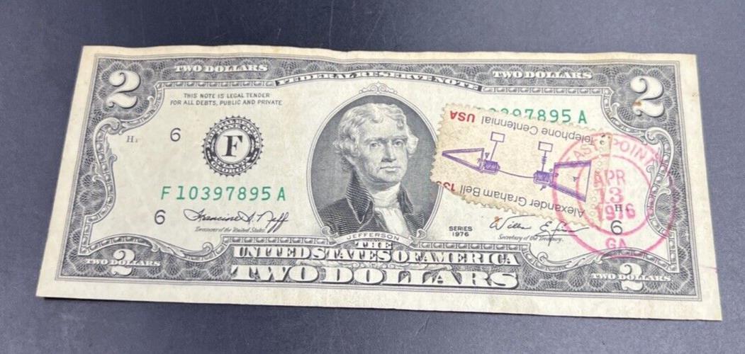 1976 $2 FRN Two Dollar Federal Reserve Postal Note East Point GA Fine Circulated