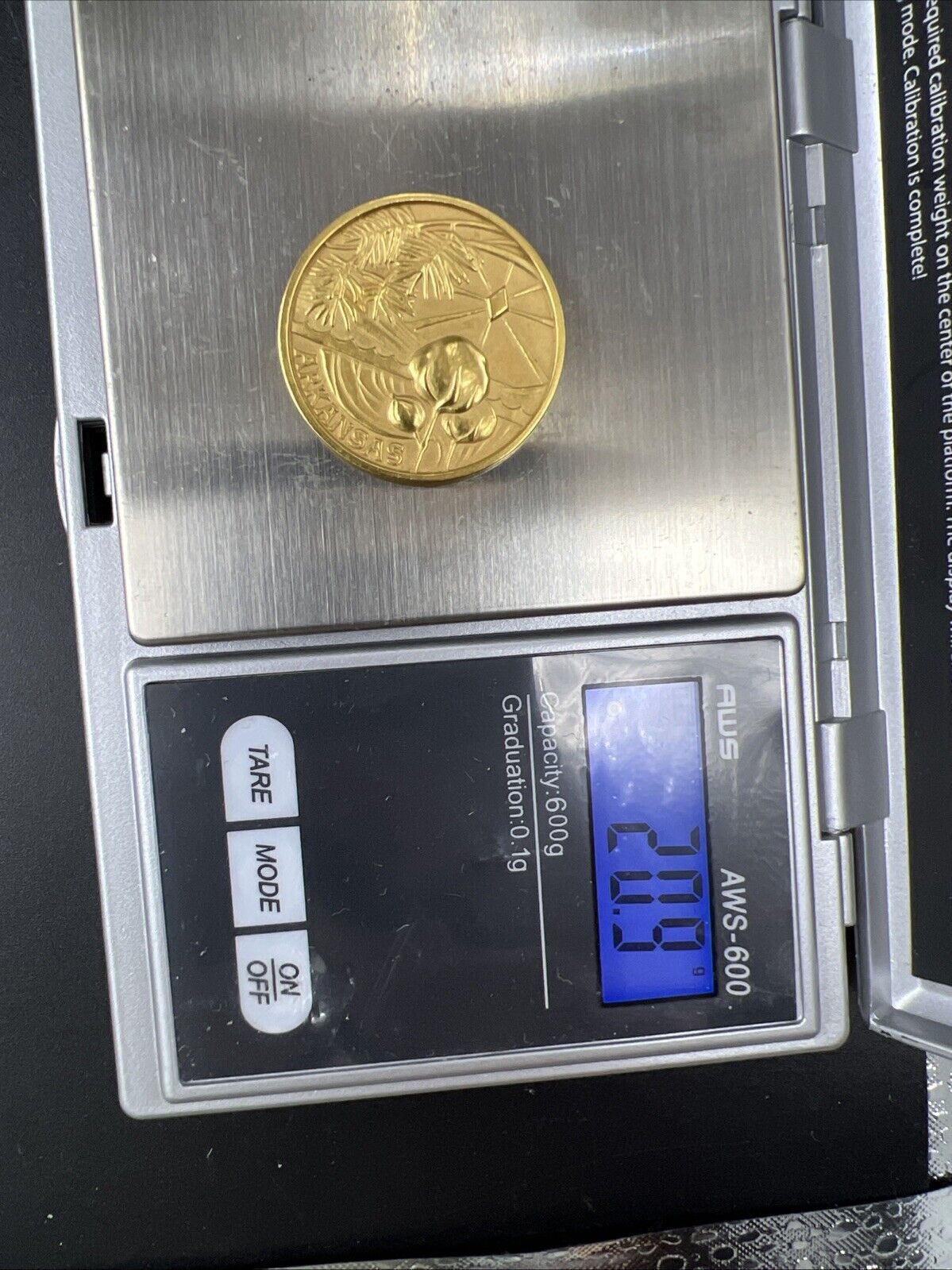 Medallic Art Company 18k Solid Gold Arkansas Bicentennial Medal .504 oz AGW BU