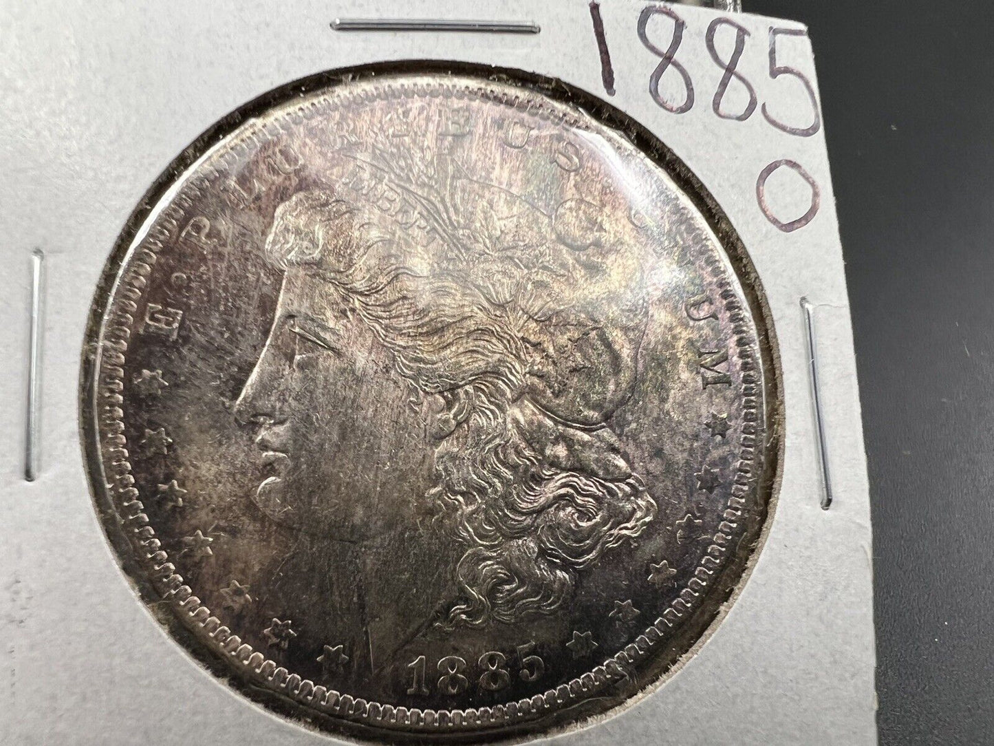 1885 O $1 Morgan Silver Dollar Coin PQ OBV Obverse Toning Toner BU UNC