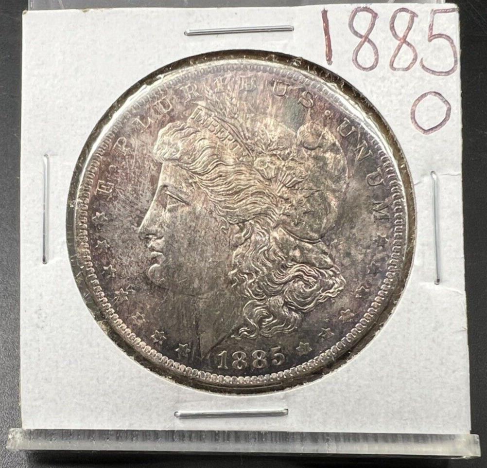 1885 O $1 Morgan Silver Dollar Coin PQ OBV Obverse Toning Toner BU UNC