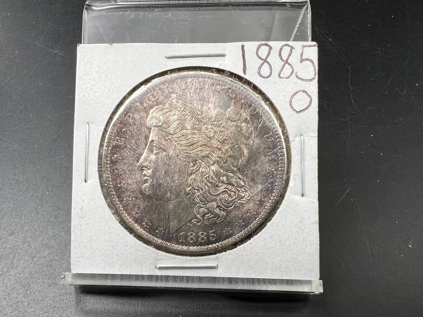 1885 O $1 Morgan Silver Dollar Coin PQ OBV Obverse Toning Toner BU UNC