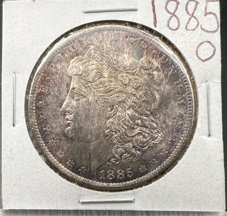 1885 O $1 Morgan Silver Dollar Coin PQ OBV Obverse Toning Toner BU UNC