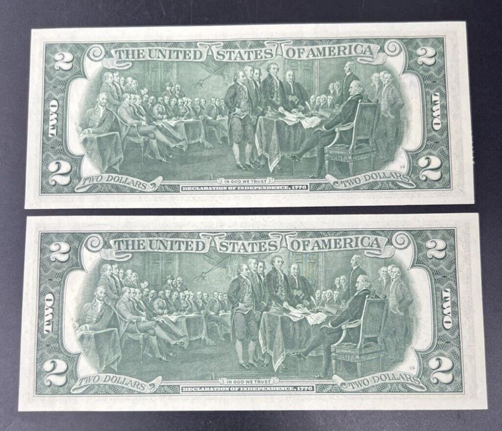 2 Consecutive 1976 $2 Bicentennial Two Dollar Postal Bills CH UNC El Dorado IL #